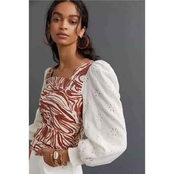 Anthropologie Tops - Boho Anthropologie Love the Label Smocked Puff Sleeve Blouse XS bohemian